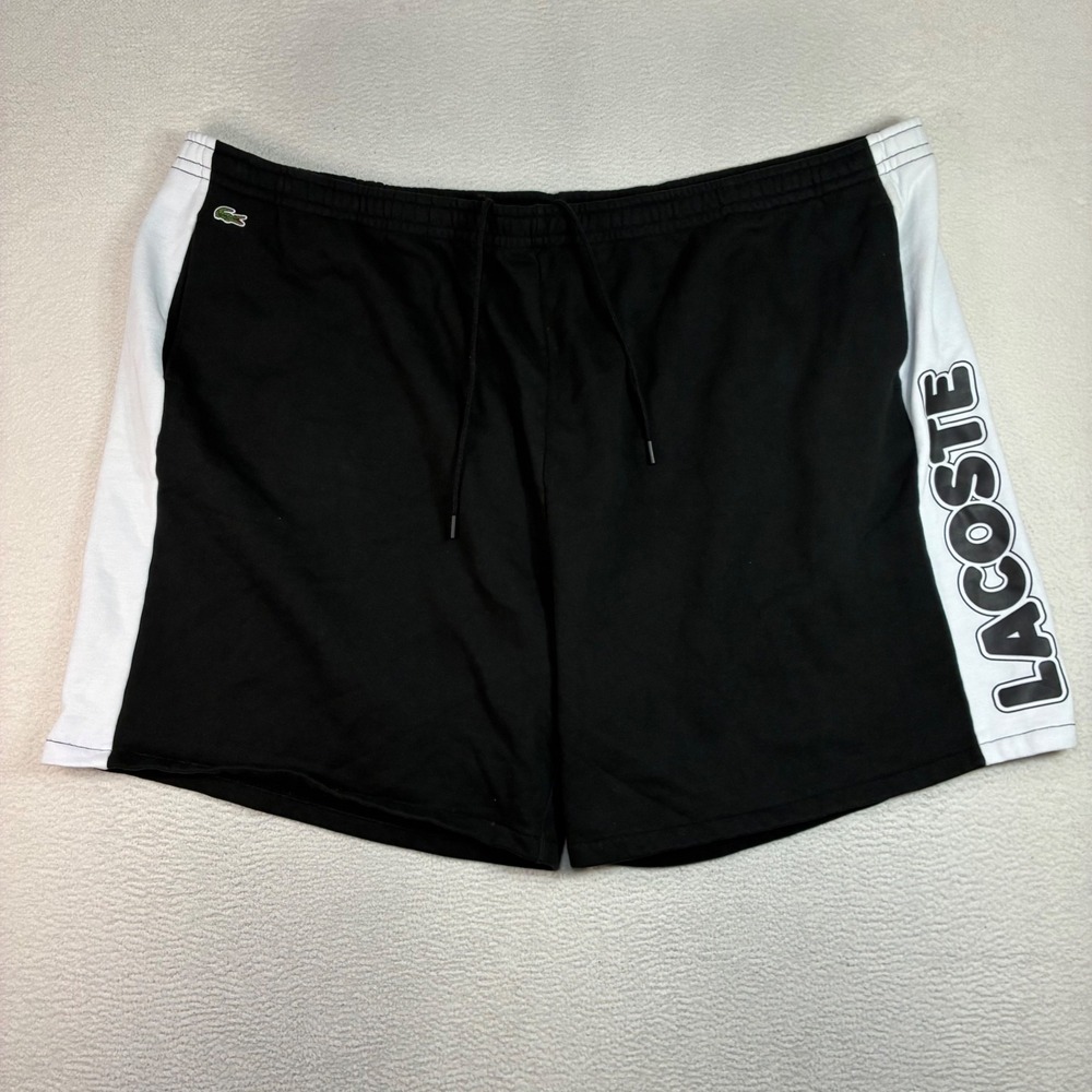 Lacoste Shorts Men 5XLB Black White Sweat Fleece Drawstring Stretch Big Casual